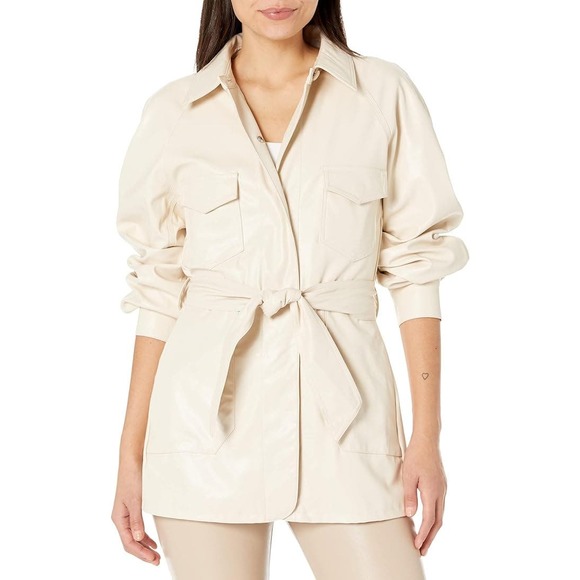 7 For All Mankind Faux Leather Cinch Balloon Jacket In Antique White, Size Small